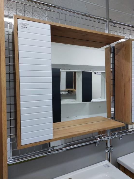 Шкаф навесной,1 дверь+зеркало,800, коллекция (Леона,Дуб Крафт Золотой,Молочный глянец)