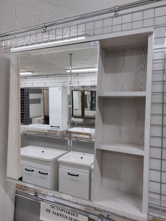  Шкаф навесной, 1 Дверь Зеркальная + Ниша, 700, коллекция (Кира, Сосна Лофт Белая)