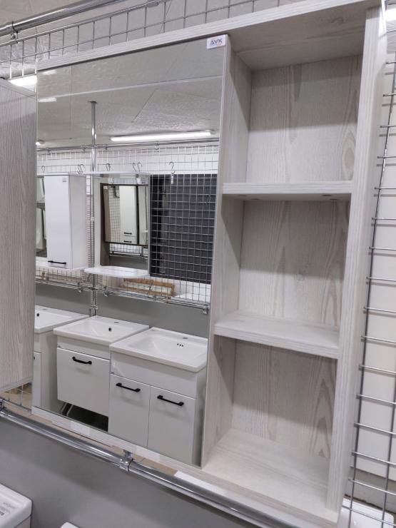  Шкаф навесной, 1 Дверь Зеркальная + Ниша, 600, коллекция (Кира, Сосна Лофт Белая)