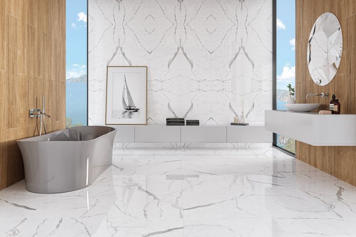 Carrara White Marble Effect Polished Porcelain Tile 600 x 600mm (1).jpg